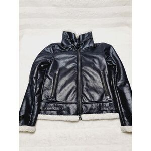 Firetrap Womens Faux Leather Fur Effect Aviator Jacket Size M Black And White